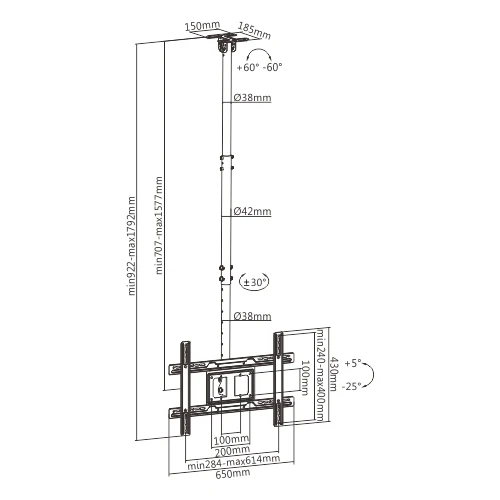 37"-80" Heavy-Duty Ceiling Mount TV Bracket - Image 7