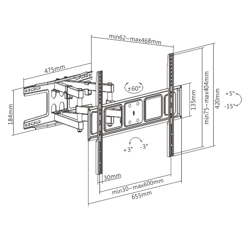 LED/LCD Full Motion TV Wall Bracket 37"-80" Swivel Tilt 40kg NPLB63 - Image 3