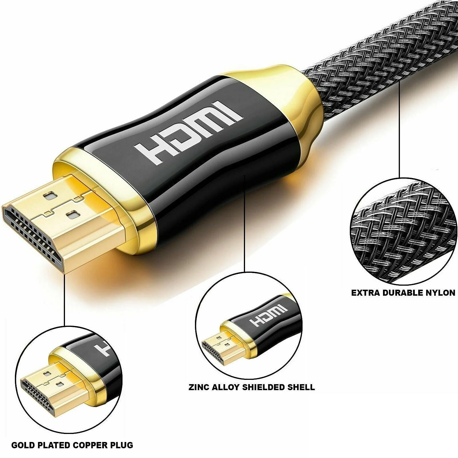 4K HDMI 2.0 Cable ULTRA HD 2160p 3D | High-Speed HDMI Cable with Ethernet Nylon Shield 30AWG - Image 3