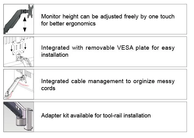 Single Arm Monitor Mount Stand 13"-27" | Load Capacity 7kg - Image 4