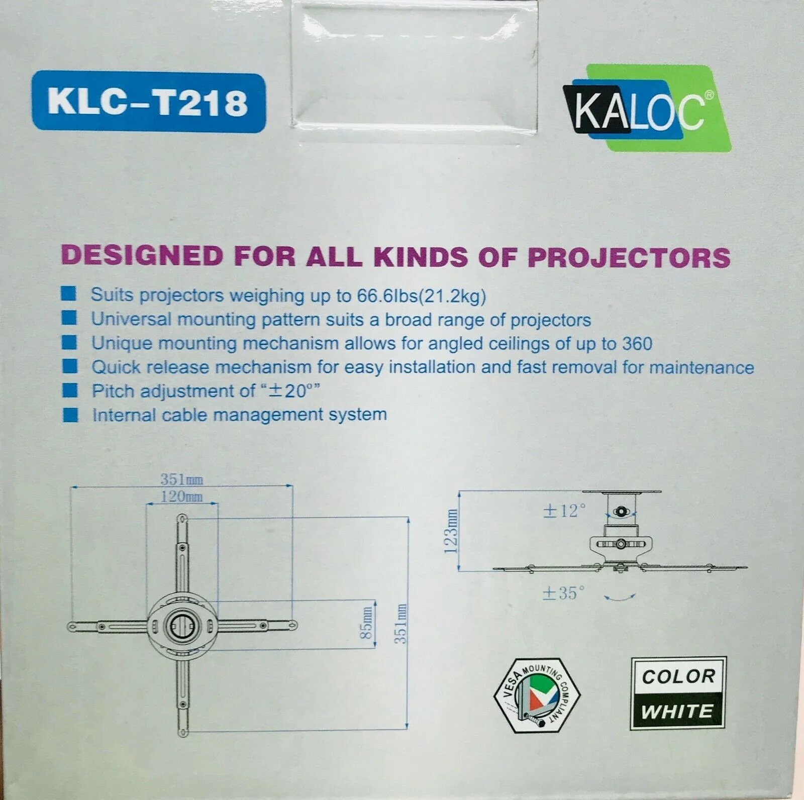 Universal Projector Mount Bracket 12cm 21kg | KLC-T218 - Image 5